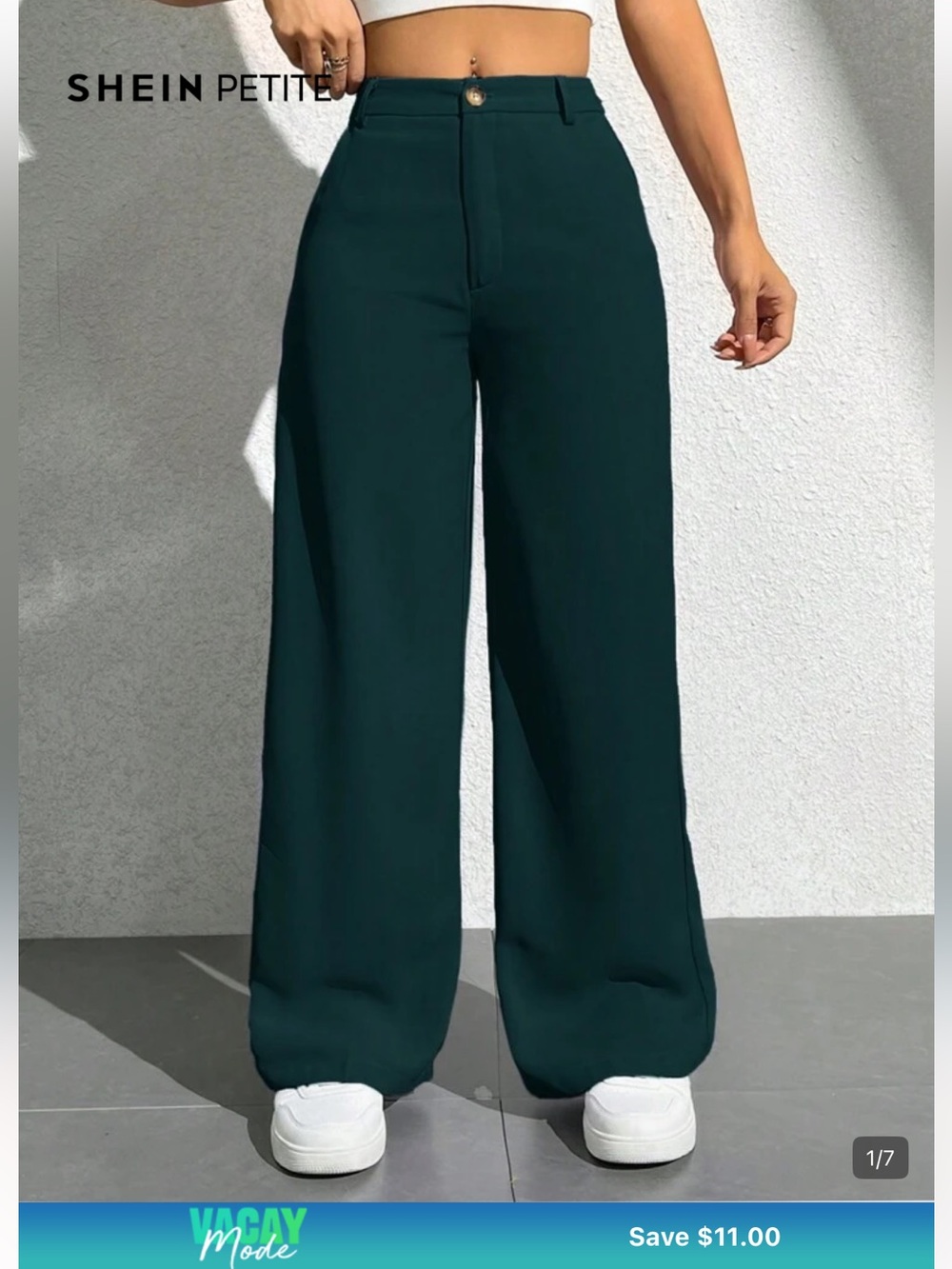 SHEIN Petite High-Waist Wide Leg Pants — Dark Teal